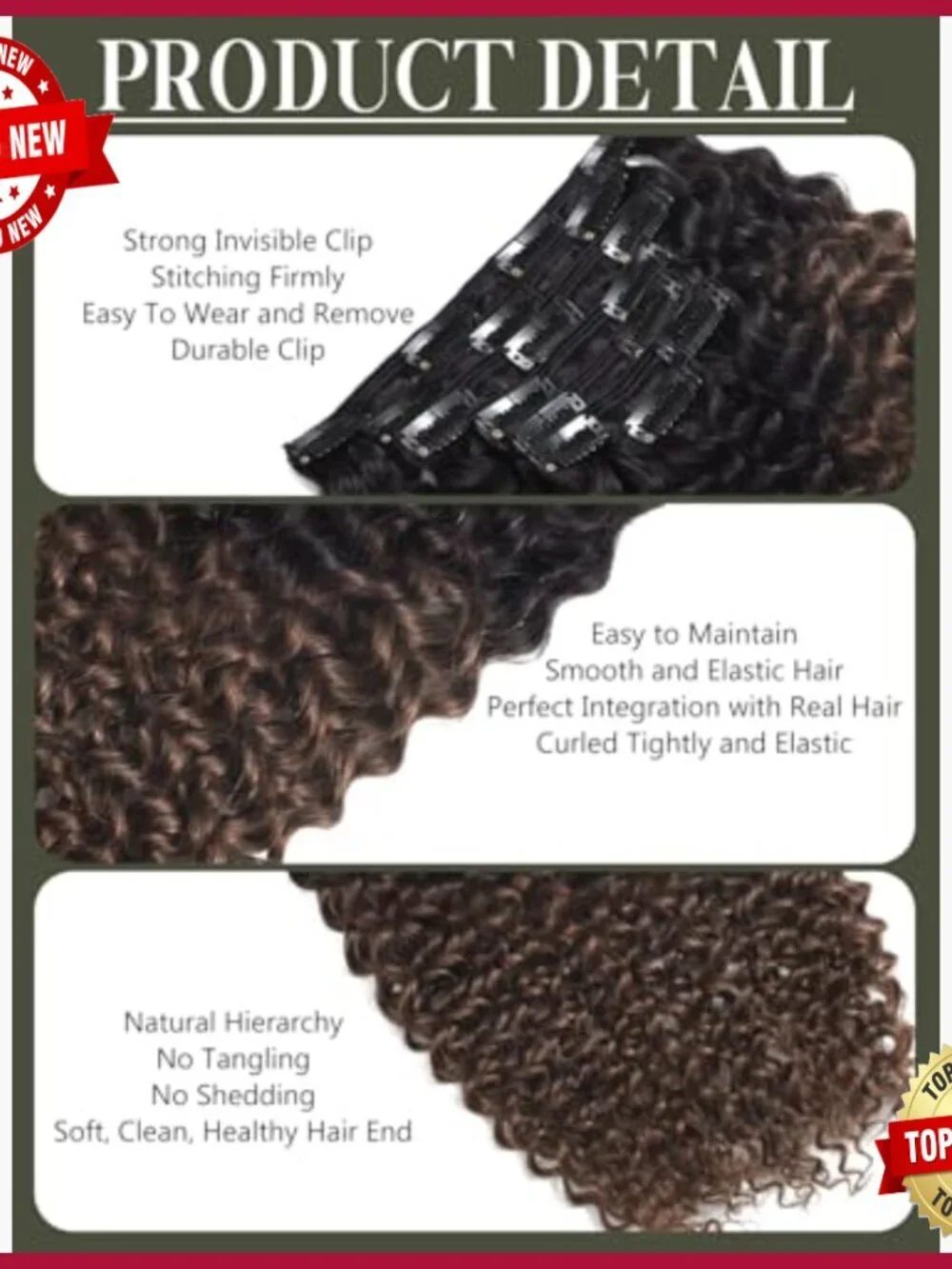 18-Inch Human Hair Extensions, 7-Piece Set with 17 Clips, 120g